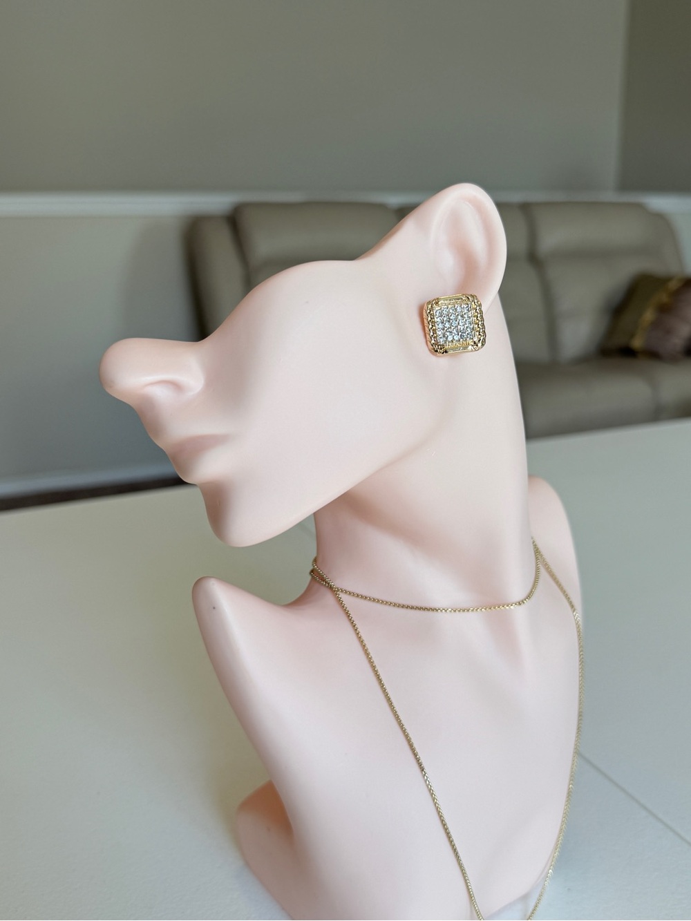 Gold and Crystal Square Pave Stud Earrings - Elegant Women's Jewelry